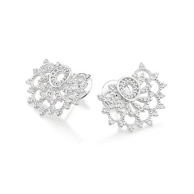 BRINCO PRATA 925 MEIA FLOR DE LÓTUS COM ZIRCÔNIAS; MED 2,5CM ROMMANEL 820204