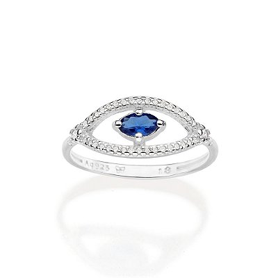ANEL SKINNY PRATA 925 OLHO GREGO COM ZIRCÔNIAS BRANCOM COM AZUL ROMMANEL 810329