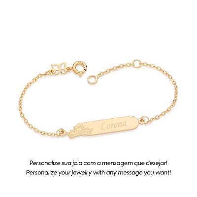 PULSEIRA INFANTIL COROA DA PRINCESA PERSONALIZÁVEL COM NOME 16CM ROMMANEL 552161