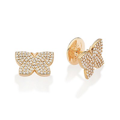 BRINCO FOLHEADO A OURO BORBOLETA COM ZIRCÔNIAS. MED 1,6CM ROMMANEL 527392