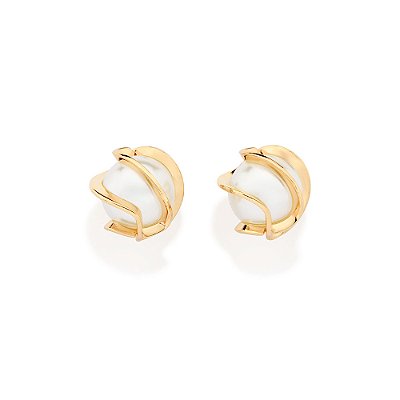 BRINCO FOLHEADO A OURO FIO ENTRELAÇADO COM PÉROLAS. MED 0,8CM ROMMANEL 527390