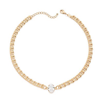 GARGANTILHA FOLHEADO A OURO ELOS DUPLOS COM ZIRCÔNIA. MED 42CM ROMMANEL 532564