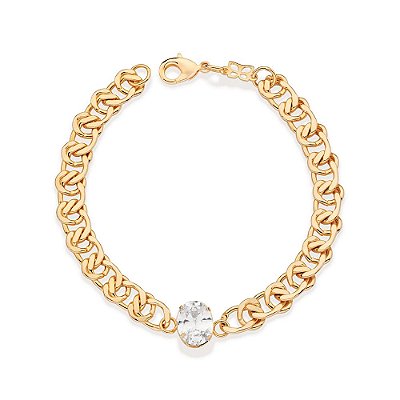 PULSEIRA FOLHEADO A OURO ELOS DUPLOS COM ZIRCÔNIA. MED 19CM ROMMANEL 552178