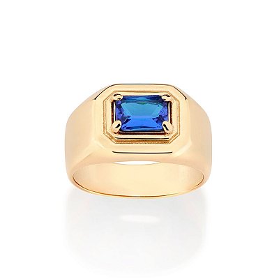 ANEL DE FORMATURA MASCULINO FOLHEADO A OURO COM CRISTAL COLORIDO ROMMANEL 513525