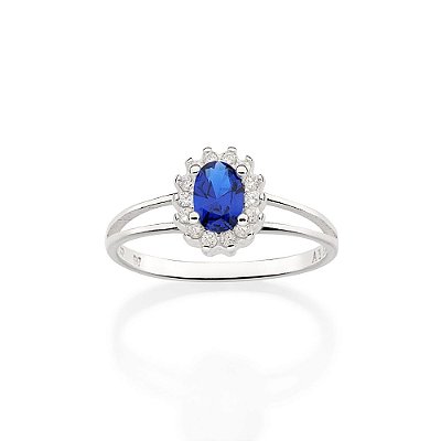 ANEL SOLITÁRIO PRATA 925 COM ZIRCÔNIA BRANCO COM AZUL ROMMANEL 810286