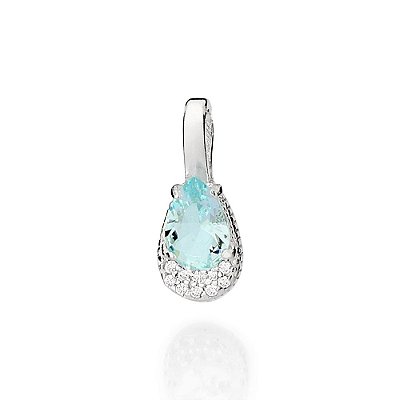 PINGENTE GOTA PRATA 925 COM ZIRCÔNIAS BRANCO COM AZUL CLARO. MED 1,5CM ROMMANEL 840083