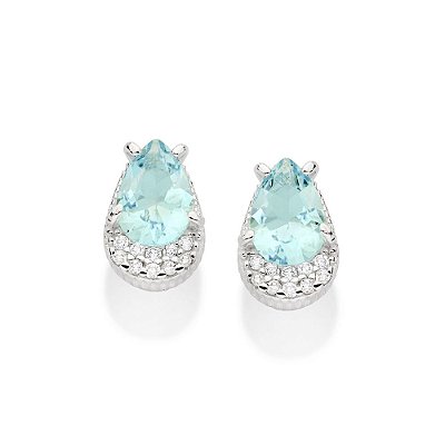 BRINCO GOTA PRATA 925 COM ZIRCÔNIAS BRANCO COM AZUL CLARO. MED 1CM ROMMANEL 820159
