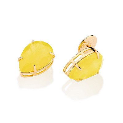 BRINCO GOTA FOLHEADO A OURO COM CRISTAL FÚSION AMARELO. MED 1,80CM ROMMANEL 527395