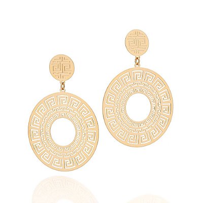MAXI BRINCO REDONDO ESTILIZADO FOLHEADO A OURO. MED 6,40CM ROMMANEL 527459