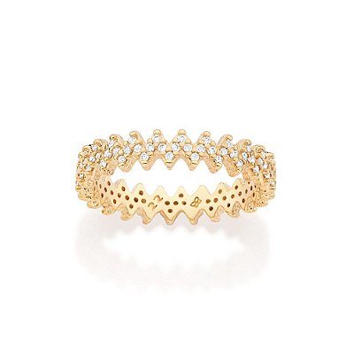 ANEL ZIG ZAG FOLHEADO A OURO COM ZIRCÔNIAS ROMMANEL 513563
