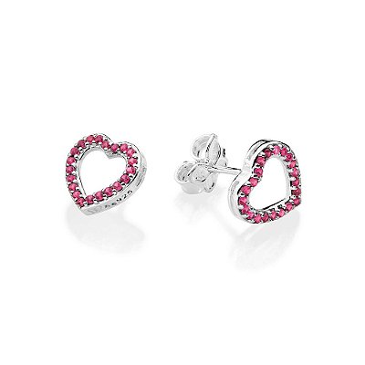 BRINCO PRATA 925 CORAÇÃO COM ZIRCÔNIAS ROSA ESCURO. MED 1CM ROMMANEL 820247