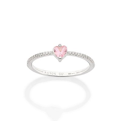 ANEL SOLITÁRIO PRATA 925 COM ZIRCÔNIA ROSA COM BRANCO ROMMANEL 810314