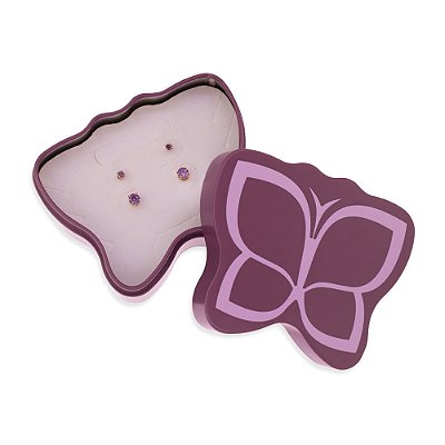 KIT BRINCOS FOLHEADO A OURO COM ZIRCÔNIAS LILÁS ROMMANEL 527397