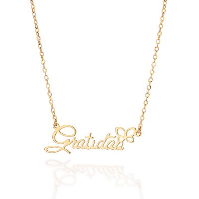 GARGANTILHA FOLHEADO A OURO GRATIDÃO COM BORBOLETA. MED 50CM ROMMANEL 532577