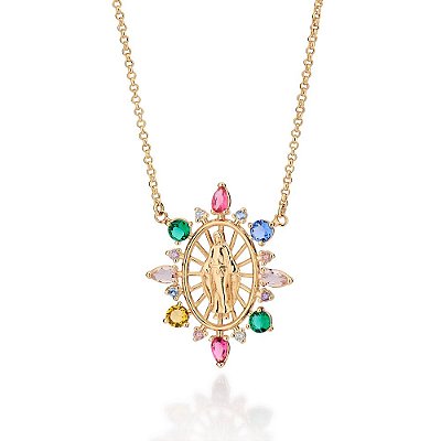 GARGANTILHA FOLHEADO A OURO NOSSA SENHORA DAS GRAÇAS COM ZIRCÔNIAS. MED 50CM ROMMANEL 532552