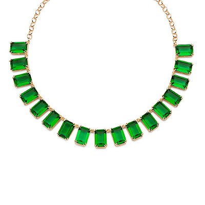 GARGANTILHA CHOCKER FOLHEADO A OURO COM CRISTAIS VERDE. MED 45CM ROMMANEL 532568