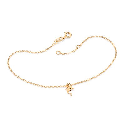 TORNOZELEIRA FOLHEADO A OURO COM PINGENTE GOLFINHO. MED 25CM ROMMANEL 552180
