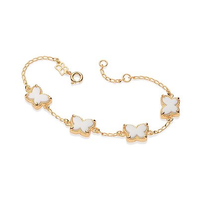 PULSEIRA BORBOLETAS FOLHEADO A OURO COM ACRÍLICOS BRANCO. MED 19CM ROMMANEL 552183