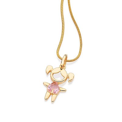 PINGENTE MENINA FOLHEADO A OURO COM CRISTAL ROSA CLARO. MED 2,70CM ROMMANEL 542880