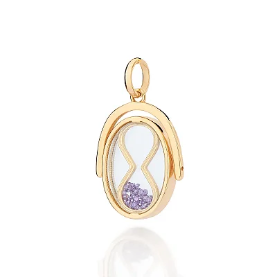 PINGENTE AMPULHETA GIRATÓRIA FOLHEADO A OURO COM ZIRCÔNIAS LILÁS. MED 3,5CM ROMMANEL 542918