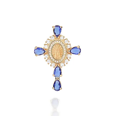 PINGENTE CRUZ FOLHEADO A OURO NOSSA SENHORA APARECIDA COM ZIRCÔNIAS. MED 3,5CM ROMMANEL 542921