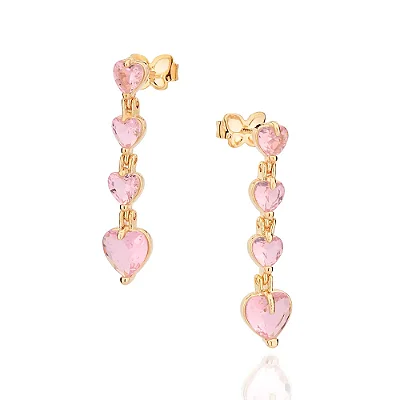 BRINCO PÊNDULO FOLHEADO A OURO COM ZIRCÔNIAS ROSA CLARO. MED 2,8CM ROMMANEL 527371