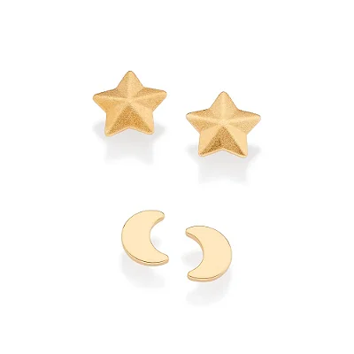 KIT BRINCOS LUA E ESTRELA FOLHEADO A OURO ROMMANEL 527451