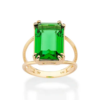 ANEL SOLITÁRIO RETANGULAR FOLHEADO A OURO COM CRISTAL VERDE ROMMANEL 513539