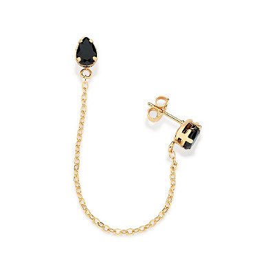 BRINCO UNITÁRIO FOLHEADO A OURO COM CRISTAIS PRETO. MED 9,20CM ROMMANEL 527430