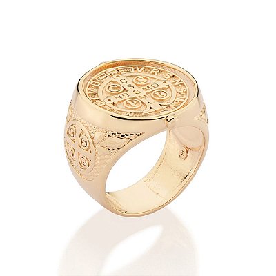 MAXI ANEL FOLHEADO A OURO SÃO BENTO COM DOIS LADOS ROMMANEL 513547