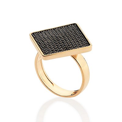 ANEL LOSANGO FOLHEADO A OURO COM ZIRCÔNIAS E APLICAÇÃO DE RHODIUM NEGRO ROMMANEL 513552