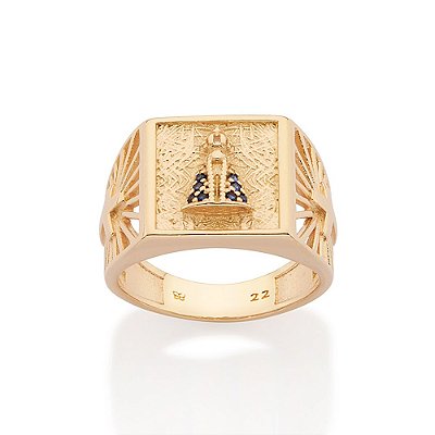 MAXI ANEL FOLHEADO A OURO NOSSA SENHORA APARECIDA COM ZIRCÔNIAS ROMMANEL 513567