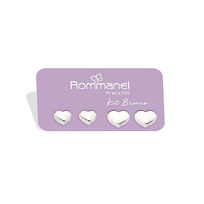 KIT BRINCOS CORAÇÃO LISO PRATA 925 ROMMANEL 820225