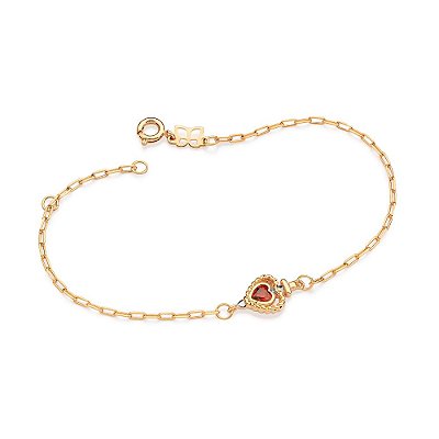 PULSEIRA ADAGA E CORAÇÃO FOLHEADO A OURO COM APLIQUE DE RHODIUM VERMELHO. MED 19CM ROMMANEL 552187