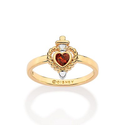 ANEL SKINNY ADAGA E CORAÇÃO FOLHEADO A OURO COM ZIRCÔNIAS E APLIQUE DE RHODIUM VERMELHO ROMMANEL 513571