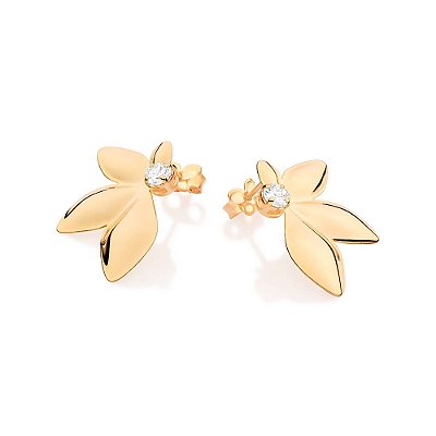 BRINCO FLOR FOLHEADO A OURO COM ZIRCÔNIAS. MED 2,40CM ROMMANEL 527480