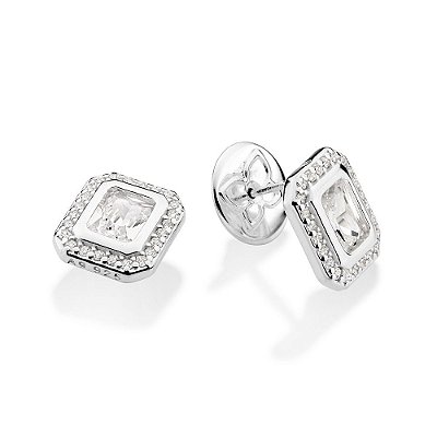 BRINCO RETANGULAR BOTÃO PRATA 925 COM ZIRCÔNIAS. MED 1,3CM ROMMANEL 820261