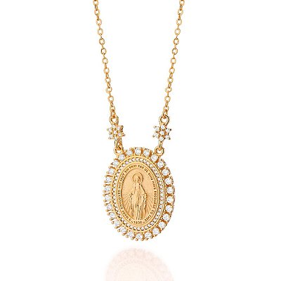 GARGANTILHA FOLHEADO A OURO NOSSA SENHORA DAS GRAÇAS COM ZIRCÔNIAS. MED 50CM ROMMANEL 532583