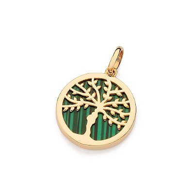 PINGENTE FOLHEADO A OURO ÁRVORE DA VIDA COM PEDRA VERDE. MED 3,2CM ROMMANEL 542940