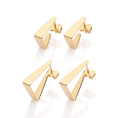 KIT BRINCOS TRIANGULAR FOLHEADO A OURO ROMMANEL 527490