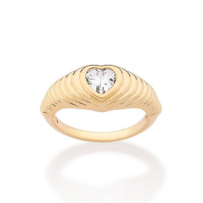 ANEL SKINNY FOLHEADO A OURO CORAÇÃO EM CAMADAS COM ZIRCÔNIA ROMMANEL 513585