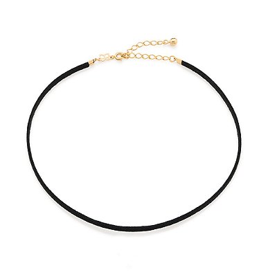 GARGANTILHA CHOKER FOLHEADO A OURO COM COURO SINTÉTICO PRETO. MED 42CM ROMMANEL 532591