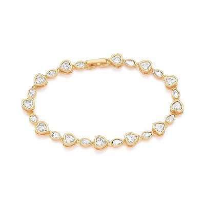 PULSEIRA FOLHEADO A OURO COM ZIRCÔNIAS CORAÇÕES E GOTAS. MED 19CM ROMMANEL 552200