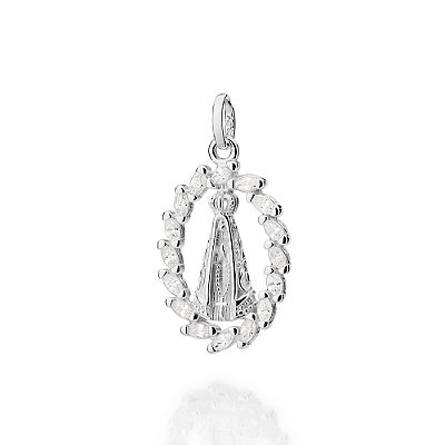 PINGENTE OVAL PRATA 925 NOSSA SENHORA APARECIDA COM ZIRCÔNIAS. MED 2,9CM ROMMANEL 840196