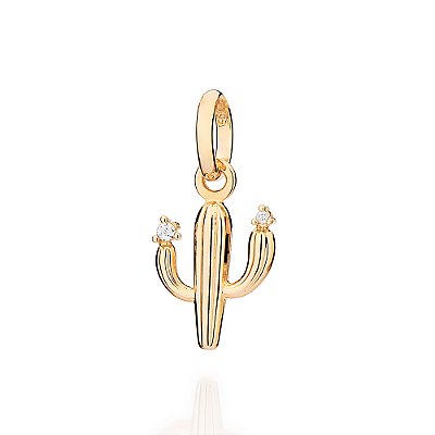 PINGENTE FOLHEADO A OURO CACTO MANDACARU COM ZIRCÔNIAS. MED 2CM ROMMANEL 542947