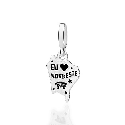 PINGENTE MAPA DO NORDESTE PRATA 925 COM RESINA PRETO. MED 2,3CM ROMMANEL 840243