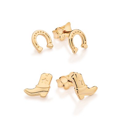 KIT BRINCOS BOTA E FERRADURA FOLHEADO A OURO ROMMANEL 527501