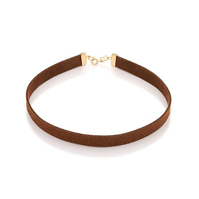 CHOKER DE COURO SINTÉTICO FOLHEADO A OURO COR MARROM. MED 33/37CM ROMMANEL 532590