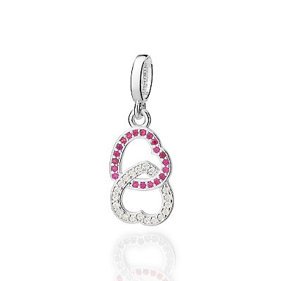 PINGENTE DOIS CORAÇÕES PRATA 925 COM ZIRCÔNIAS ROSA COM BRANCO. MED 2,60CM ROMMANEL 840248