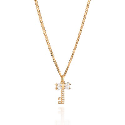 GARGANTILHA FOLHEADO A OURO PINGENTE CHAVE COM ZIRCÔNIAS. MED 50CM ROMMANEL 531886